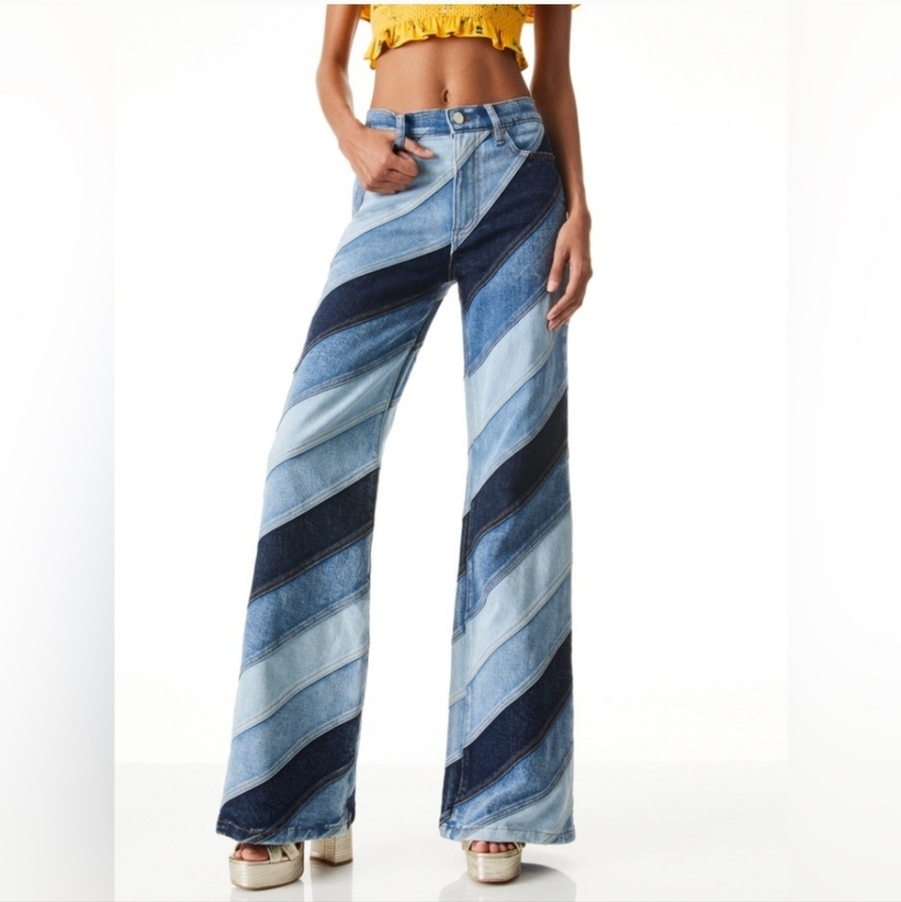 Alice + Olivia Beautiful High Rise Wide Leg Jean Indigo Twirl 25
